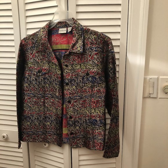 Chico's Jackets & Blazers - Chico's women jacket shirt silk-blend floral shiny print, 12 (Chico's 2)